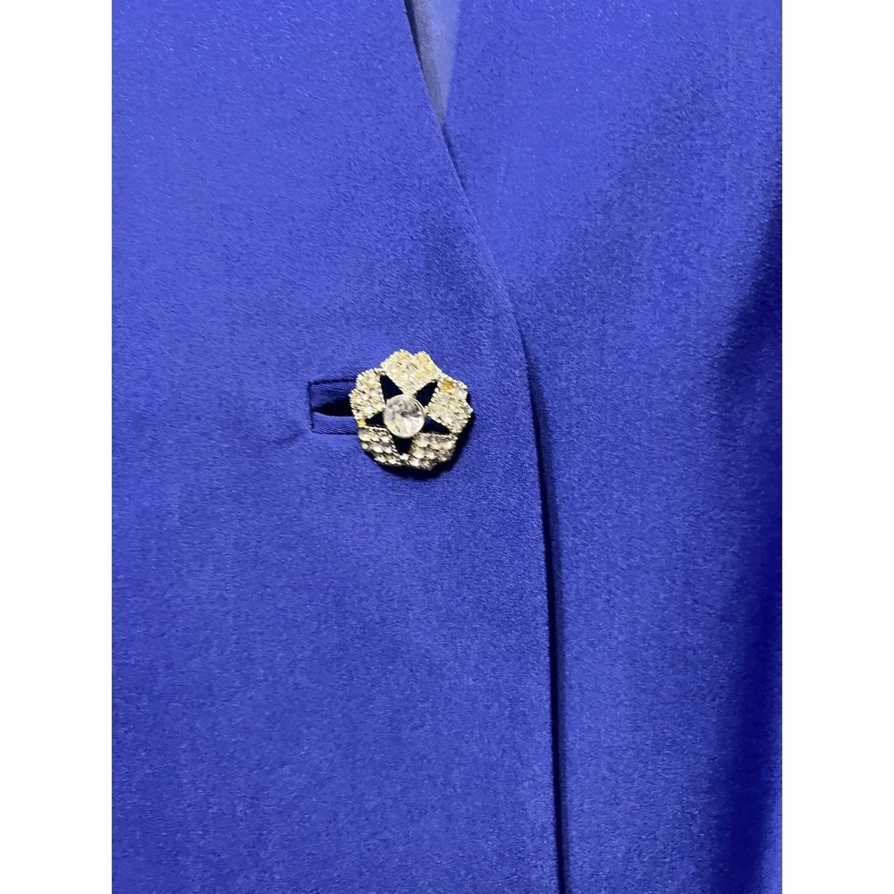 G.M.I. Woman 36W Royal Blue 3 Piece Skirt Suit Satin Shell Rhinestone Church